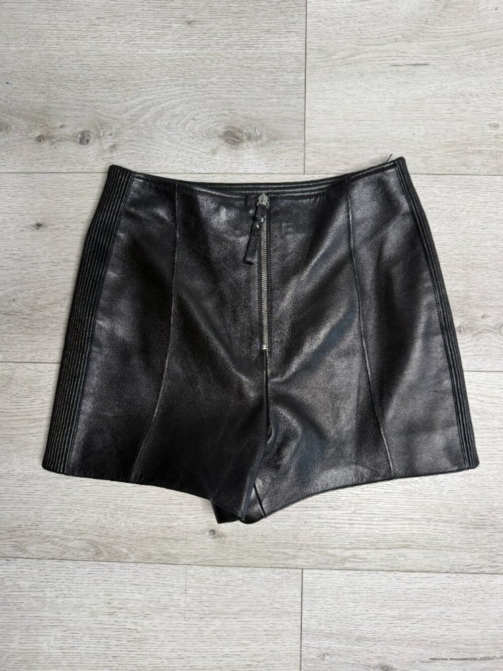 Hermes Black Lambskin Mini Leather Shorts Size 36
